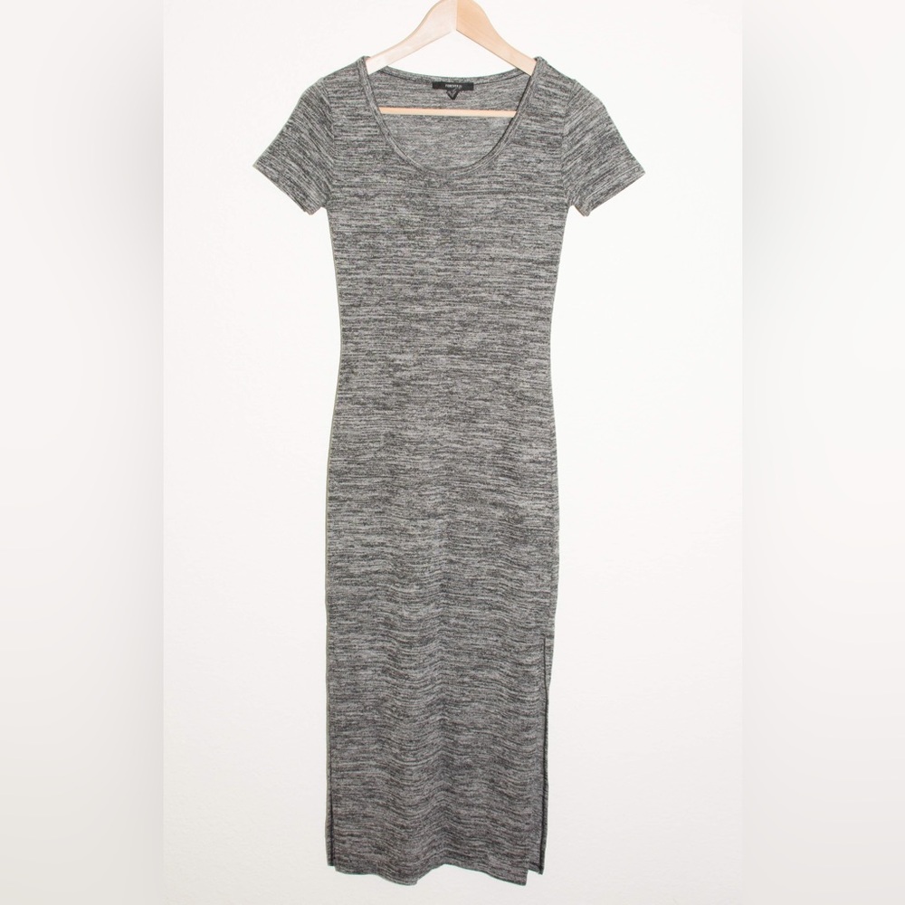 Forever 21 Marled Black Knit Maxi Dress with Side Slits